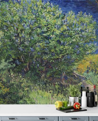 green and purple fine art wall mural called Lilac Bush by Van Gogh for bedrooms and living rooms