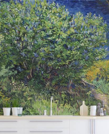 groene en paarse kunstmuurschildering genaamd Lilac Bush van Van Gogh voor slaapkamers en woonkamers