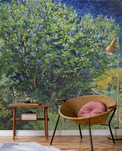 green and purple fine art wall mural called Lilac Bush by Van Gogh for bedrooms and living rooms