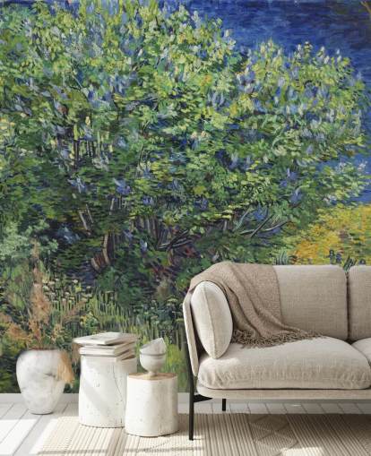 green and purple fine art wall mural called Lilac Bush by Van Gogh for bedrooms and living rooms