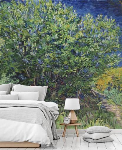 peinture murale d'art verte et violette appelée Lilac Bush de Van Gogh pour les chambres et les salons