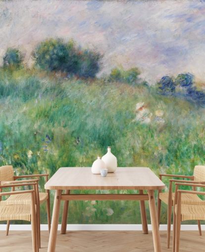 fine art customisable wallpaper mural called Meadow (La Prairie) by Pierre-Auguste Renoir for bedrooms and living rooms