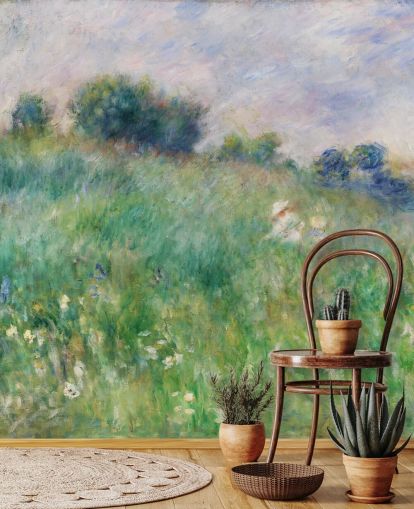 fine art customisable wallpaper mural called Meadow (La Prairie) by Pierre-Auguste Renoir for bedrooms and living rooms
