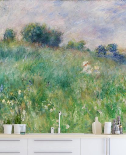 kunsttilpasset tapetmaleri kaldet Meadow (La Prairie) af Pierre-Auguste Renoir til soveværelser og stuer kunsttilpasset tapetmaleri kaldet Meadow (La Prairie) af Pierre-Auguste Renoir til soveværelser og stuer
