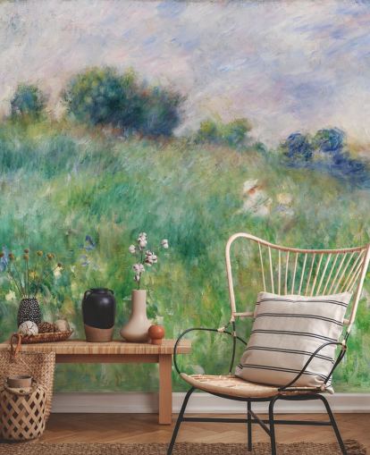 konst anpassningsbar tapetväggmålning kallad Meadow (La Prairie) av Pierre-Auguste Renoir för sovrum och vardagsrum
