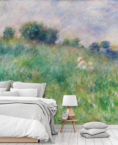 fine art customisable wallpaper mural called Meadow (La Prairie) by Pierre-Auguste Renoir for bedrooms and living rooms