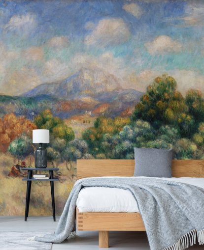 mural de papel de parede de belas artes chamado Mont Sainte-Victoire de Pierre Auguste-Renoir para quartos, salas de estar e escritórios domésticos
