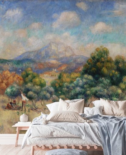 carta da parati fine art chiamata Mont Sainte-Victoire di Pierre Auguste-Renoir per camere da letto, salotti e uffici domestici