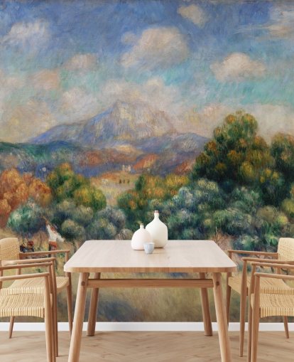papier peint mural d'art appelé Mont Sainte-Victoire de Pierre Auguste-Renoir pour les chambres, les salons et les bureaux à domicile papier peint mural d'art appelé Mont Sainte-Victoire de Pierre Auguste-Renoir pour les chambres, les salons et les bureaux à domicile