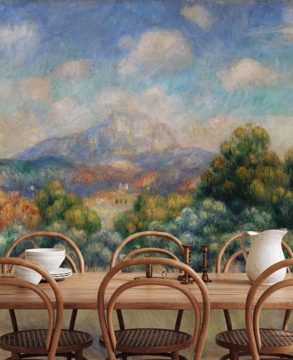fine art wallpaper mural called Mont Sainte-Victoire by Pierre Auguste-Renoir for bedrooms, living rooms and home offices fine art wallpaper mural called Mont Sainte-Victoire by Pierre Auguste-Renoir for bedrooms, living rooms and home offices