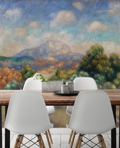 kunsttapet vægmaleri kaldet Mont Sainte-Victoire af Pierre Auguste-Renoir til soveværelser, stuer og hjemmekontorer