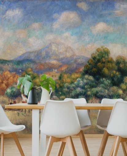 carta da parati fine art chiamata Mont Sainte-Victoire di Pierre Auguste-Renoir per camere da letto, salotti e uffici domestici