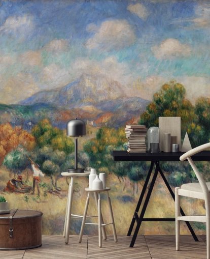 papier peint mural d'art appelé Mont Sainte-Victoire de Pierre Auguste-Renoir pour les chambres, les salons et les bureaux à domicile papier peint mural d'art appelé Mont Sainte-Victoire de Pierre Auguste-Renoir pour les chambres, les salons et les bureaux à domicile