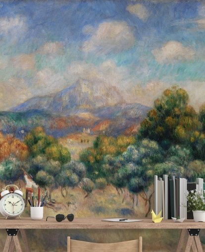 fine art wallpaper mural called Mont Sainte-Victoire by Pierre Auguste-Renoir for bedrooms, living rooms and home offices