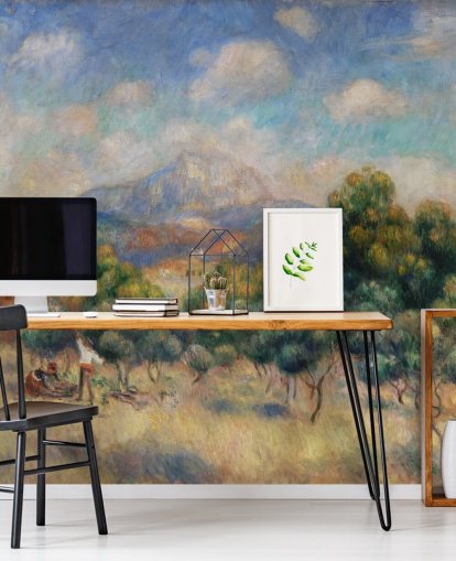 fine art wallpaper mural called Mont Sainte-Victoire by Pierre Auguste-Renoir for bedrooms, living rooms and home offices fine art wallpaper mural called Mont Sainte-Victoire by Pierre Auguste-Renoir for bedrooms, living rooms and home offices