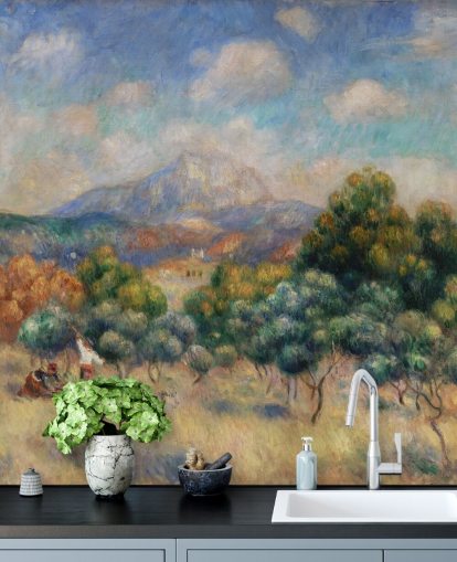 Kunsttapete namens Mont Sainte-Victoire von Pierre Auguste-Renoir für Schlafzimmer, Wohnzimmer und Heimbüro