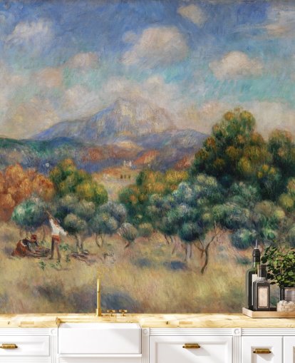 fine art wallpaper mural called Mont Sainte-Victoire by Pierre Auguste-Renoir for bedrooms, living rooms and home offices