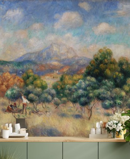 konst tapetväggmålning kallad Mont Sainte-Victoire av Pierre Auguste-Renoir för sovrum, vardagsrum och hemmakontor