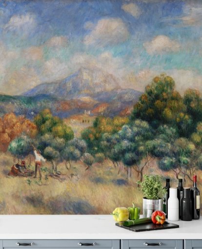 carta da parati fine art chiamata Mont Sainte-Victoire di Pierre Auguste-Renoir per camere da letto, salotti e uffici domestici