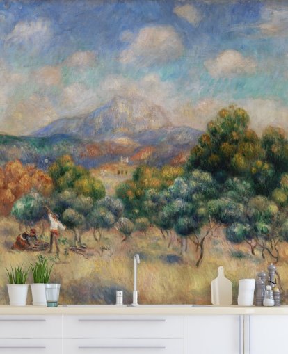 fine art wallpaper mural called Mont Sainte-Victoire by Pierre Auguste-Renoir for bedrooms, living rooms and home offices