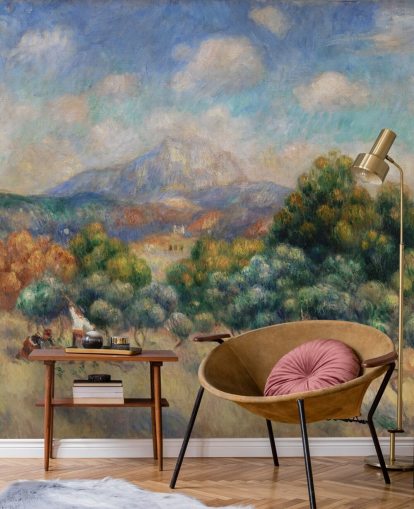 fine art wallpaper mural called Mont Sainte-Victoire by Pierre Auguste-Renoir for bedrooms, living rooms and home offices fine art wallpaper mural called Mont Sainte-Victoire by Pierre Auguste-Renoir for bedrooms, living rooms and home offices
