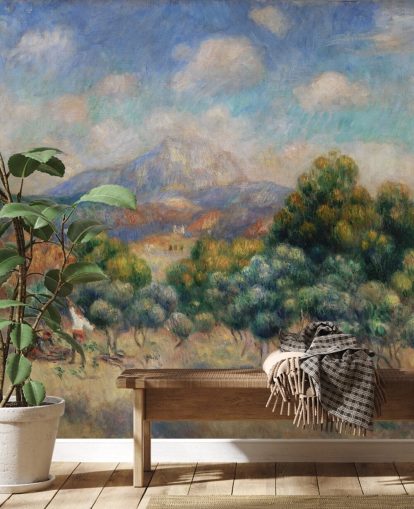 fine art wallpaper mural called Mont Sainte-Victoire by Pierre Auguste-Renoir for bedrooms, living rooms and home offices