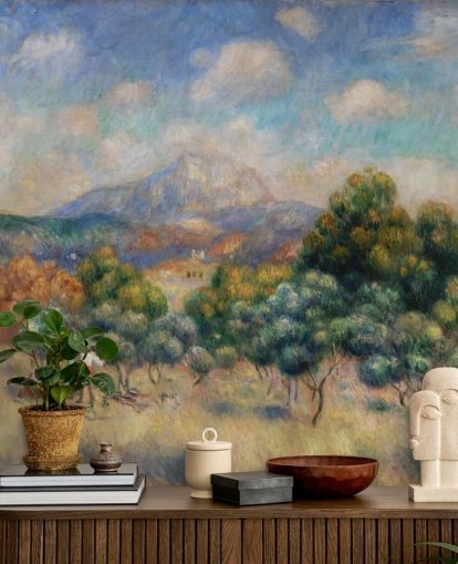 fine art wallpaper mural called Mont Sainte-Victoire by Pierre Auguste-Renoir for bedrooms, living rooms and home offices
