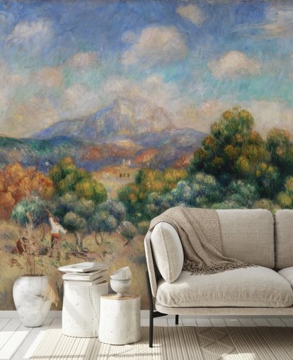 carta da parati fine art chiamata Mont Sainte-Victoire di Pierre Auguste-Renoir per camere da letto, salotti e uffici domestici