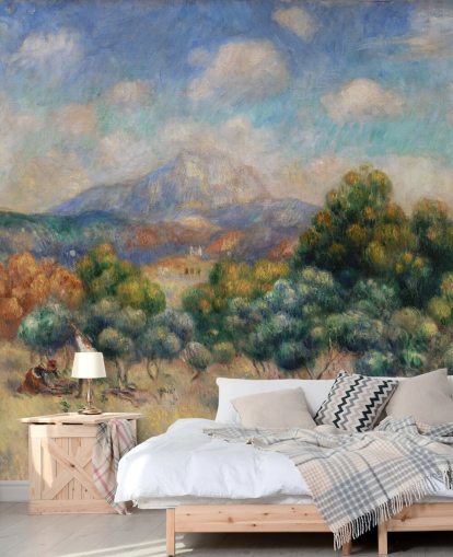 carta da parati fine art chiamata Mont Sainte-Victoire di Pierre Auguste-Renoir per camere da letto, salotti e uffici domestici