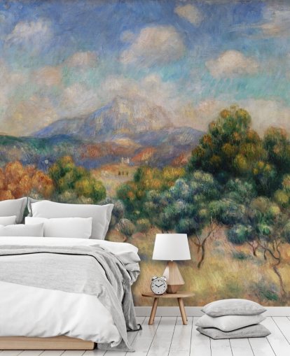 kunstbehangmuurschildering genaamd Mont Sainte-Victoire van Pierre Auguste-Renoir voor slaapkamers, woonkamers en kantoren aan huis