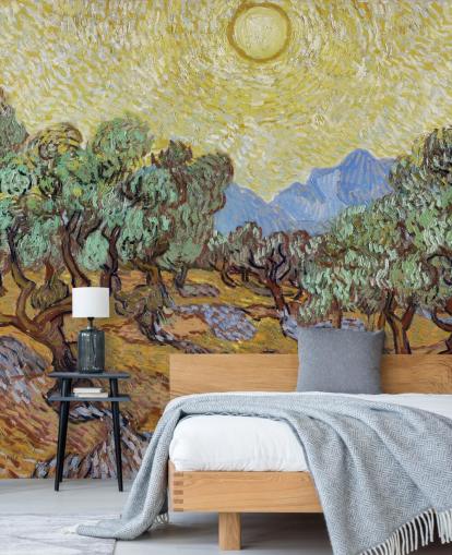 Kunsttapete mit dem Titel Olive Trees von Vincent van Gogh für Schlafzimmer, Wohnzimmer und Esszimmer