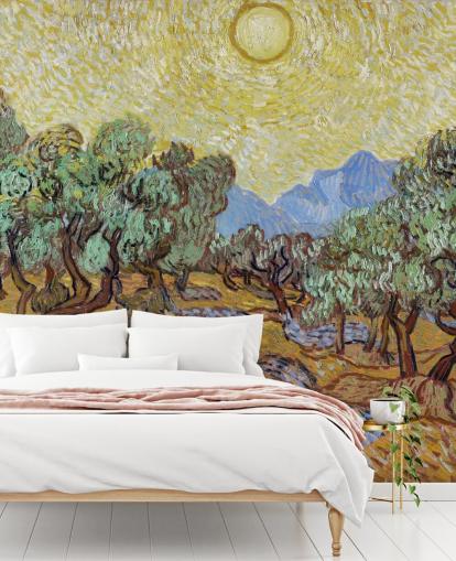 Kunsttapete mit dem Titel Olive Trees von Vincent van Gogh für Schlafzimmer, Wohnzimmer und Esszimmer