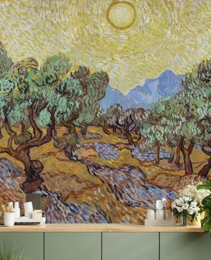 Kunsttapete mit dem Titel Olive Trees von Vincent van Gogh für Schlafzimmer, Wohnzimmer und Esszimmer