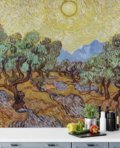 kunsttapet vægmaleri kaldet Olive Trees af Vincent van Gogh til soveværelser, stuer og spisestuer kunsttapet vægmaleri kaldet Olive Trees af Vincent van Gogh til soveværelser, stuer og spisestuer