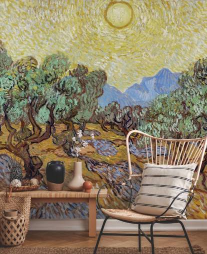 papier peint mural d'art intitulé Olive Trees de Vincent van Gogh pour les chambres à coucher, les salons et les salles à manger