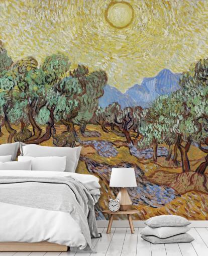 fine art wallpaper mural called Olive Trees by Vincent van Gogh for bedrooms, living rooms and dining rooms fine art wallpaper mural called Olive Trees by Vincent van Gogh for bedrooms, living rooms and dining rooms