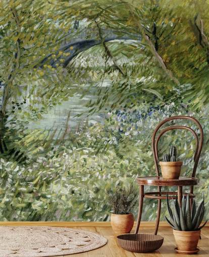 mural verde de bellas artes llamado River Bank in Springtime de Vincent van Gogh