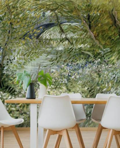 carta da parati murale verde d'arte chiamata River Bank in Springtime di Vincent van Gogh carta da parati murale verde d'arte chiamata River Bank in Springtime di Vincent van Gogh