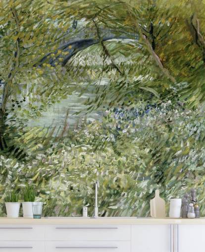 mural verde de bellas artes llamado River Bank in Springtime de Vincent van Gogh