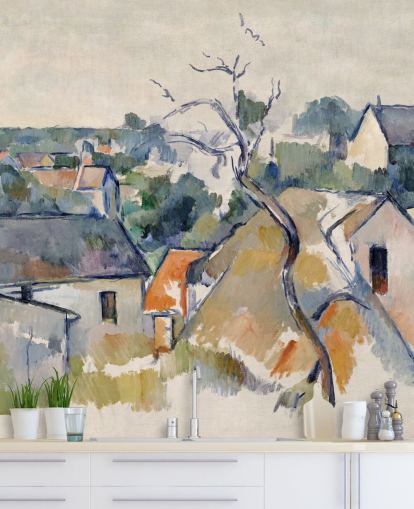 mural de papel de parede de belas artes chamado Rooftops de Paul Cezanne 