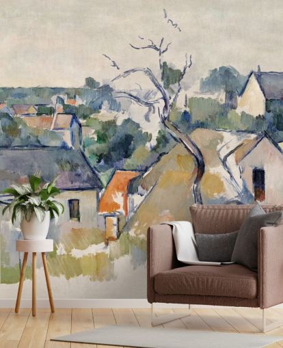 kunsttapet vægmaleri kaldet Rooftops af Paul Cezanne 