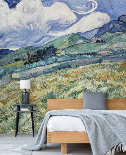 kunsttapet vægmaleri kaldet Landskab fra Saint-Remy af Vincent van Gogh