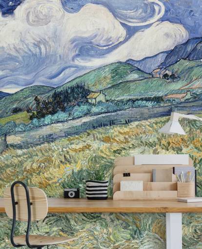 mural de papel de parede de belas artes chamado Landscape from Saint-Remy, de Vincent van Gogh