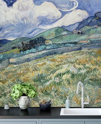 fine art wallpaper mural called Landscape from Saint-Remy by Vincent van Gogh fine art wallpaper mural called Landscape from Saint-Remy by Vincent van Gogh
