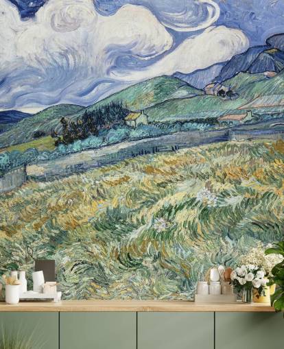 mural de papel de parede de belas artes chamado Landscape from Saint-Remy, de Vincent van Gogh mural de papel de parede de belas artes chamado Landscape from Saint-Remy, de Vincent van Gogh