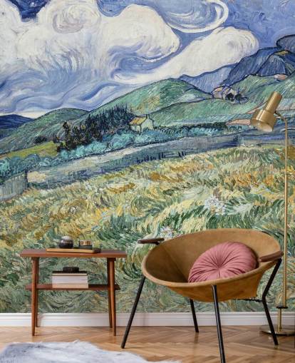 kunsttapet vægmaleri kaldet Landskab fra Saint-Remy af Vincent van Gogh