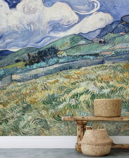 mural de papel pintado de bellas artes llamado Paisaje de Saint-Remy de Vincent van Gogh