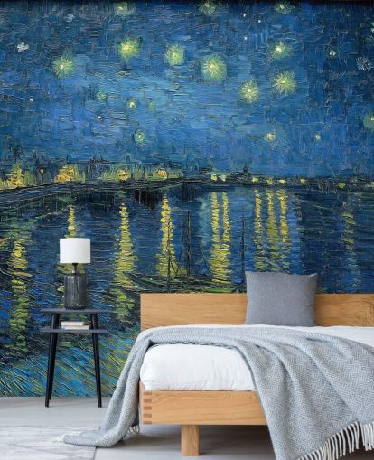 mural de papel pintado de bellas artes llamado Noche estrellada sobre el Ródano de Vincent van Gogh