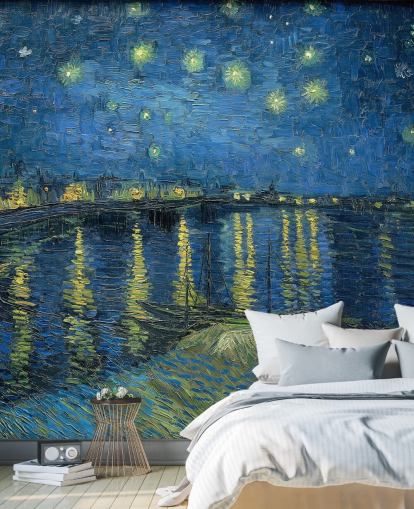 kunstbehang met de naam Starry Night Over the Rhone van Vincent van Gogh