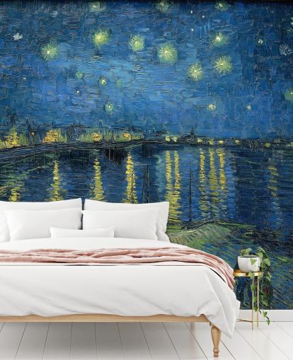fine art wallpaper mural called Starry Night Over the Rhone by Vincent van Gogh